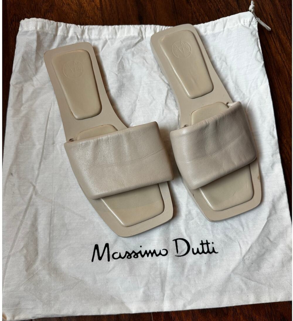 Massimo Dutti Leather Slides Sandals Beige EU 37 US 7 Morocco Italian Tan